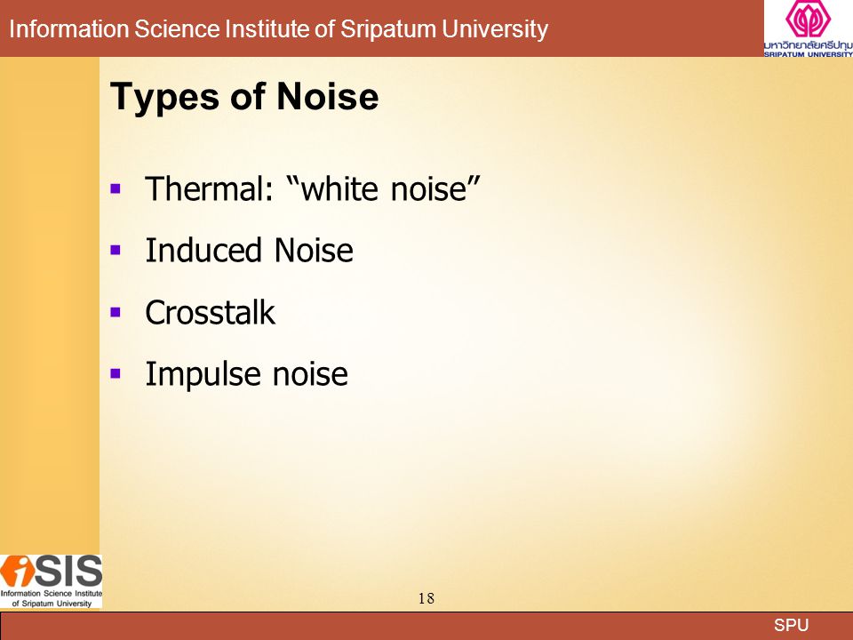 Types of Noise Thermal: white noise Induced Noise Crosstalk