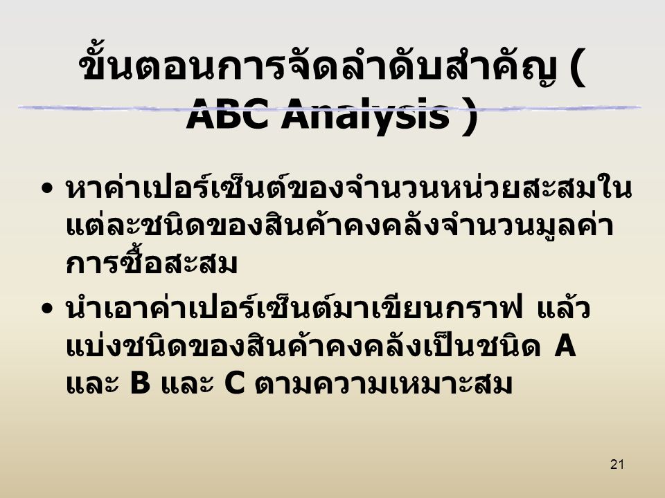 ขั้นตอนการจัดลำดับสำคัญ ( ABC Analysis )