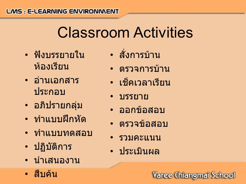 Classroom Activities ฟังบรรยายในห้องเรียน อ่านเอกสารประกอบ