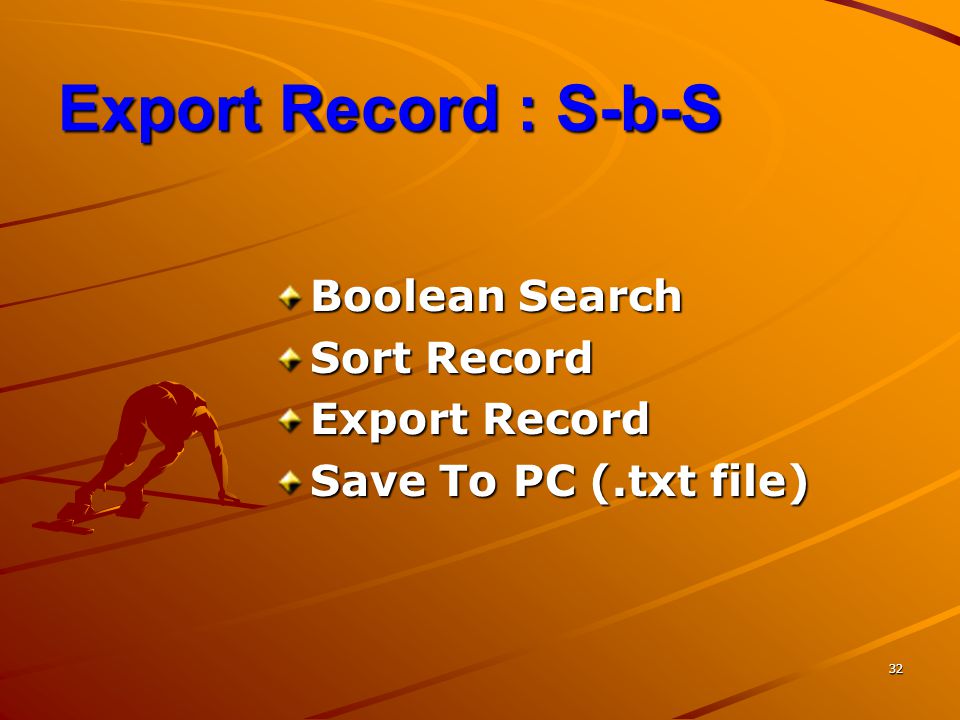 Export Record : S-b-S Boolean Search Sort Record Export Record
