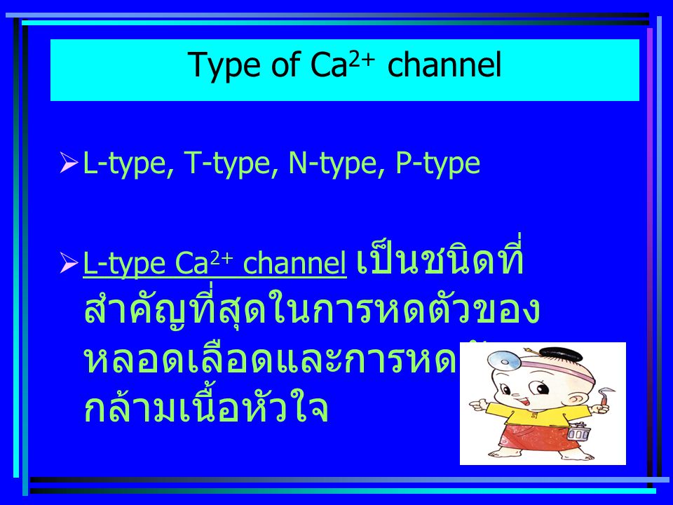 Type of Ca2+ channel L-type, T-type, N-type, P-type