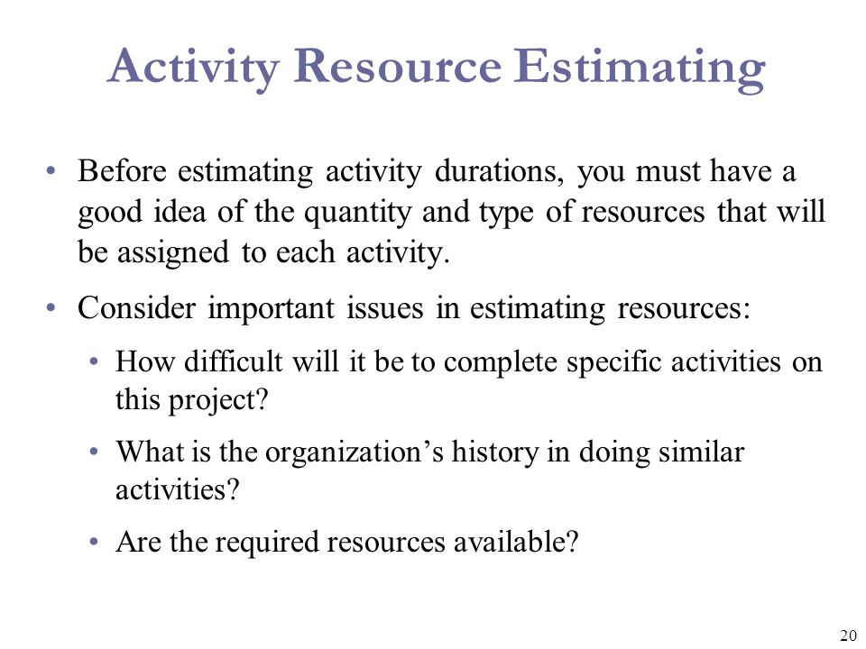 Activity Resource Estimating