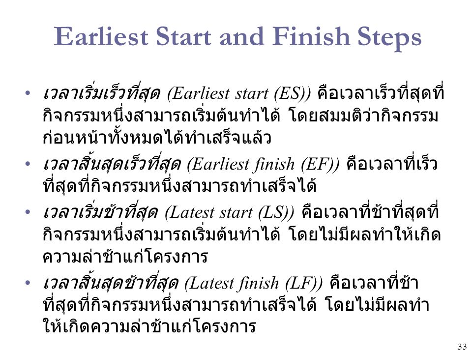 Earliest Start and Finish Steps