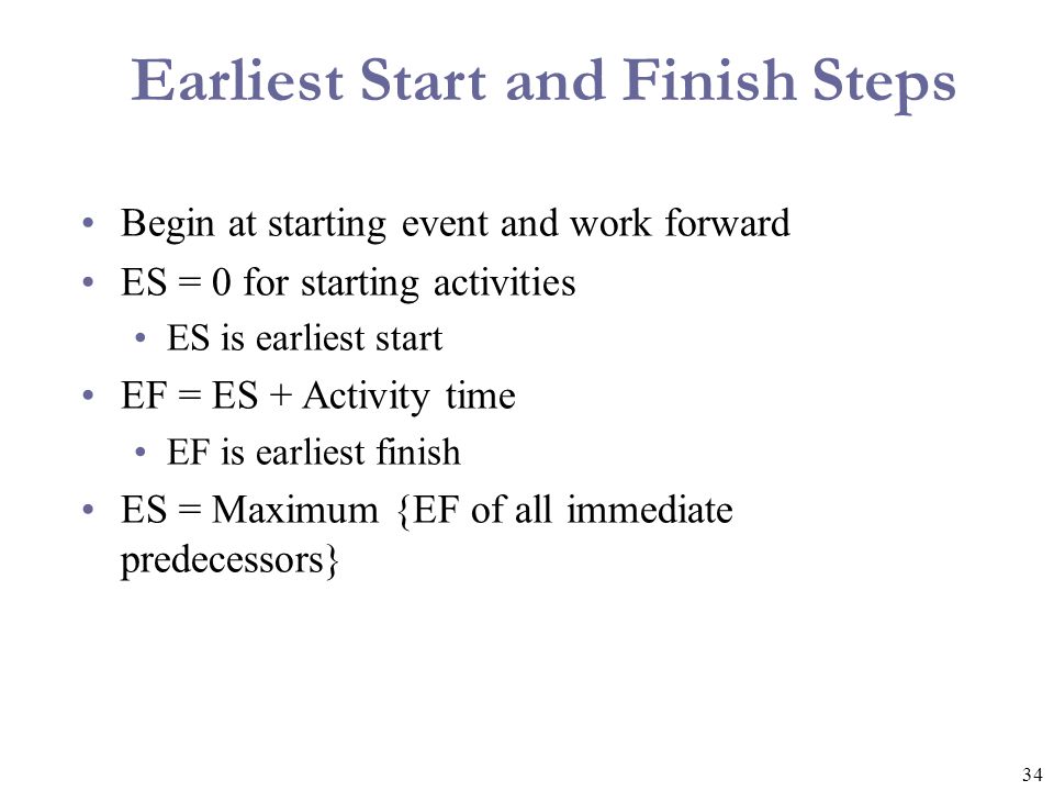 Earliest Start and Finish Steps