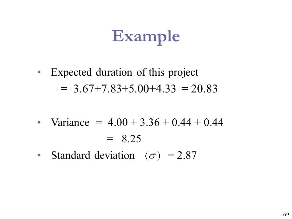 Example Expected duration of this project. = = Variance =
