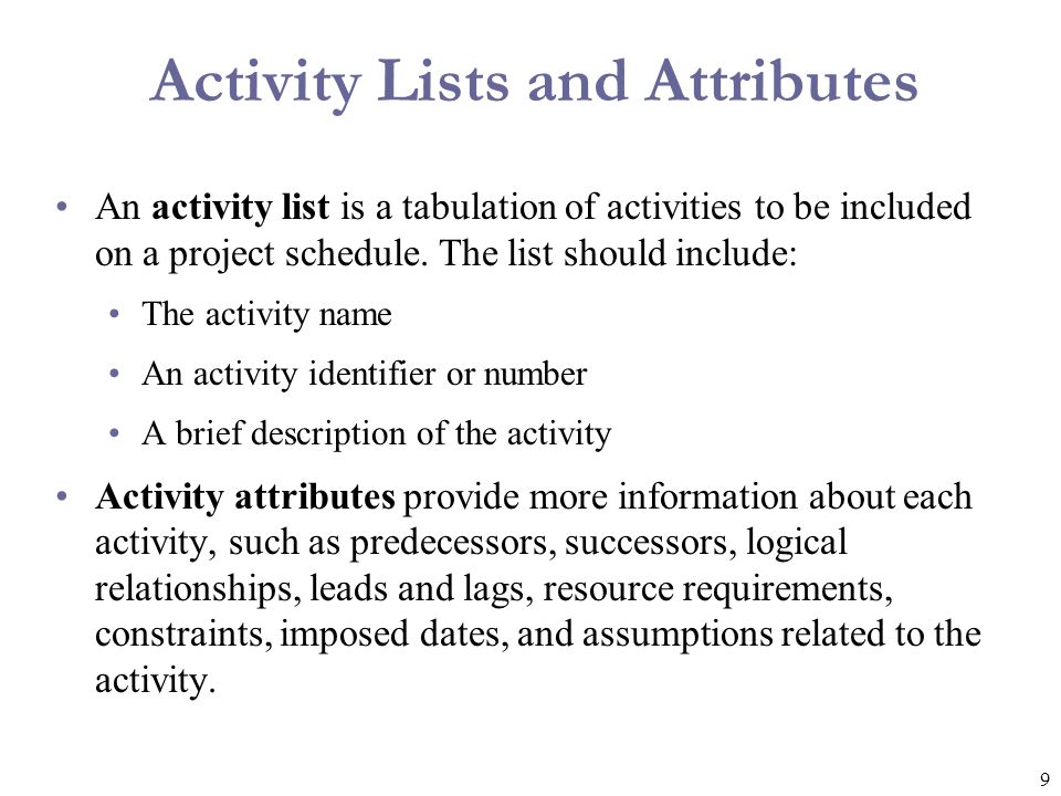 Activity Lists and Attributes