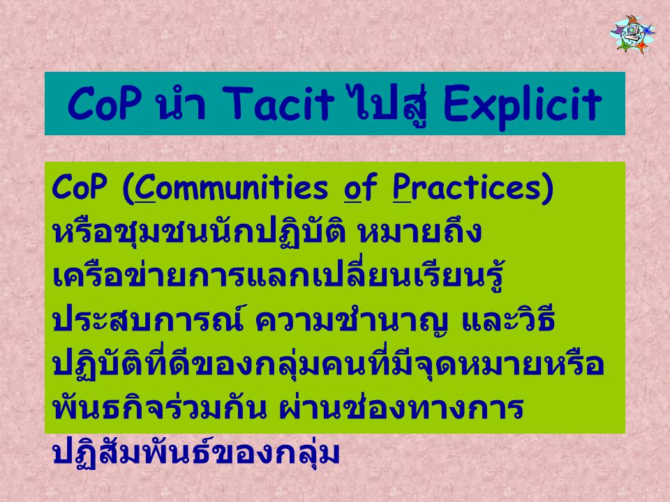 CoP นำ Tacit ไปสู่ Explicit