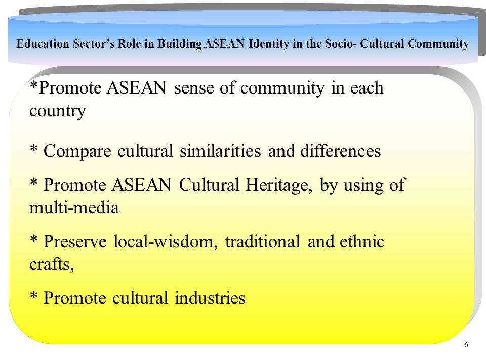 . *Promote ASEAN sense of community in each country