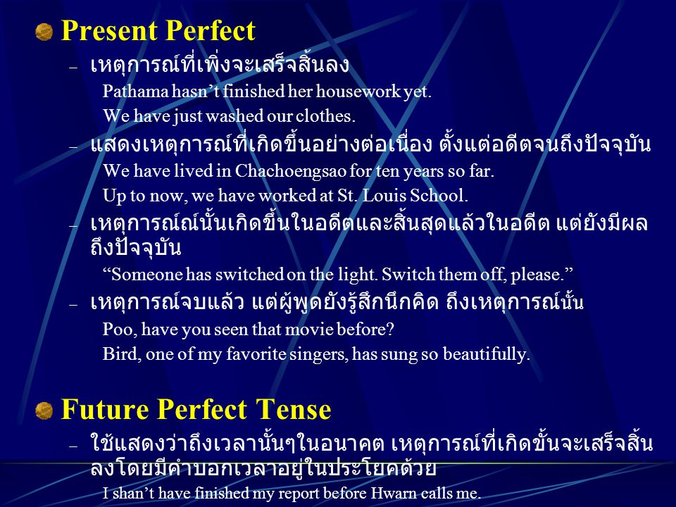 Present Perfect Future Perfect Tense เหตุการณ์ที่เพิ่งจะเสร็จสิ้นลง