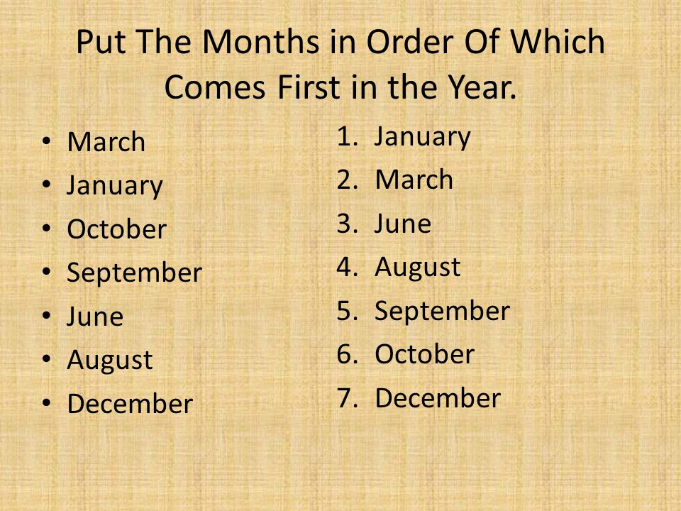 Put The Months in Order Of Which Comes First in the Year.