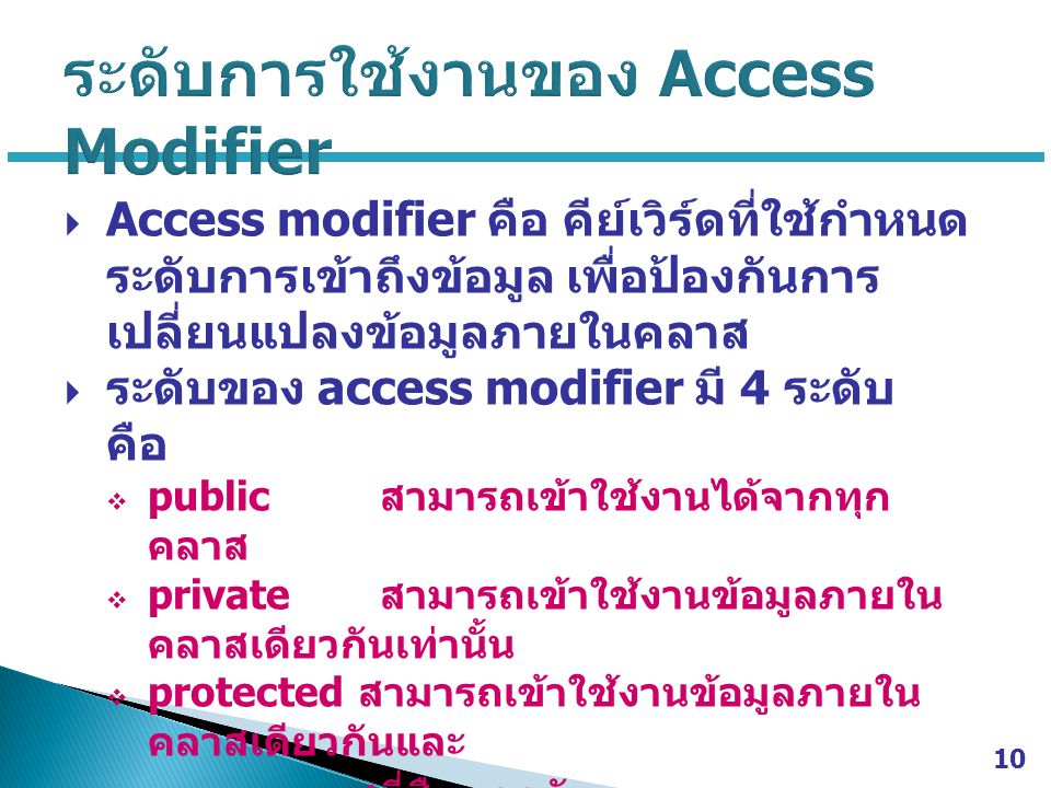 ระดับการใช้งานของ Access Modifier