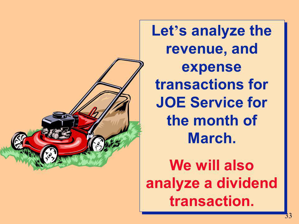 We will also analyze a dividend transaction.