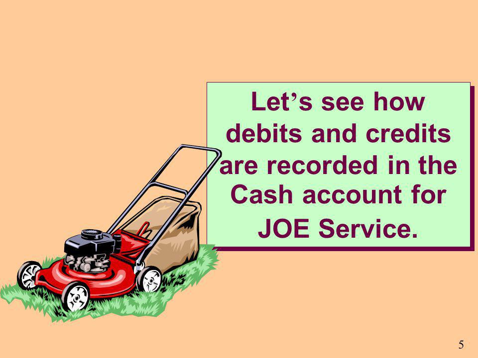 Let’s see how debits and credits are recorded in the Cash account for JOE Service.
