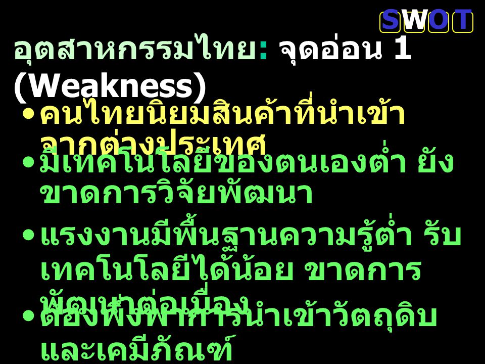 อุตสาหกรรมไทย: จุดอ่อน 1 (Weakness)