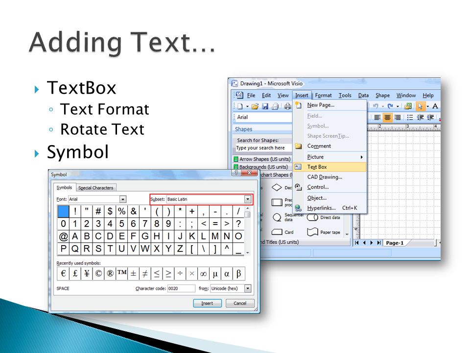 Adding Text… TextBox Text Format Rotate Text Symbol