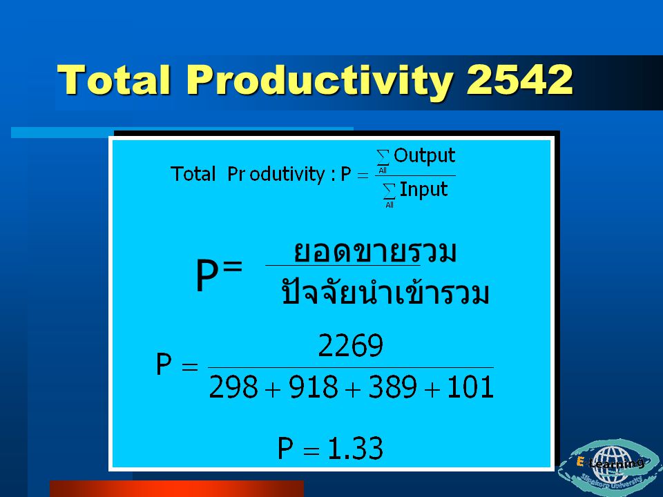 Total Productivity 2542 ยอดขายรวม P = ปัจจัยนำเข้ารวม
