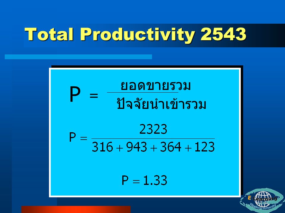 Total Productivity 2543 ยอดขายรวม P = ปัจจัยนำเข้ารวม