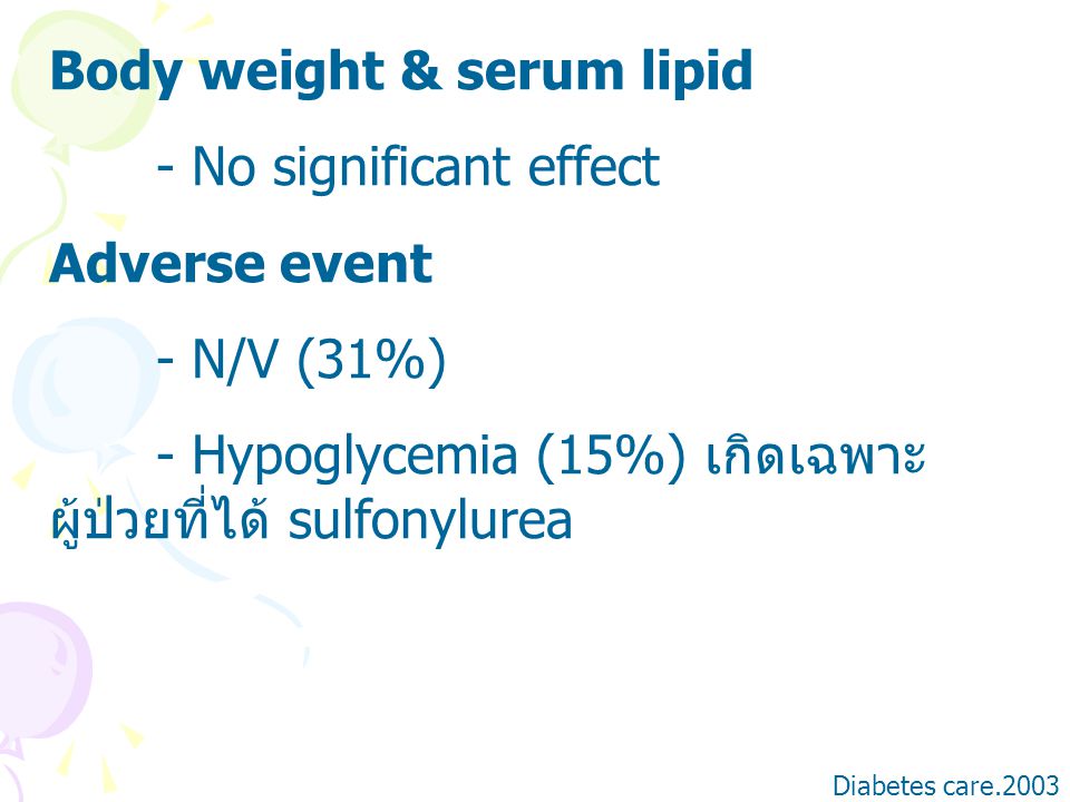 Body weight & serum lipid - No significant effect Adverse event
