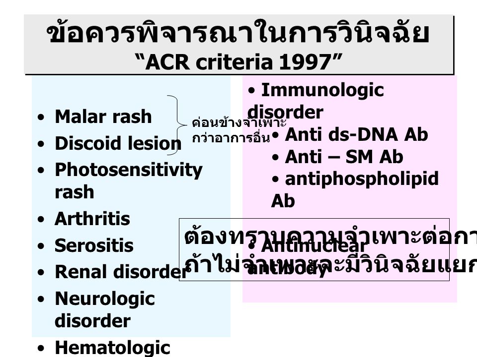 ข้อควรพิจารณาในการวินิจฉัย ACR criteria 1997
