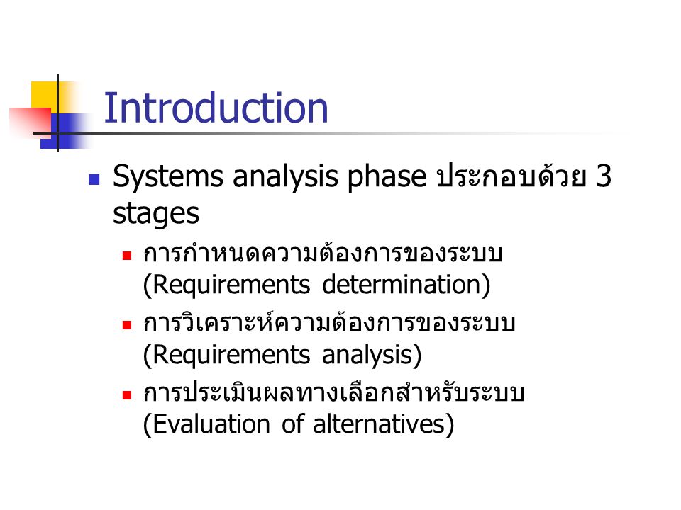 Introduction Systems analysis phase ประกอบด้วย 3 stages