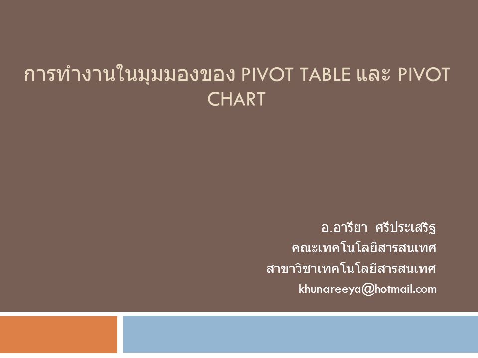 การทำงานในมุมมองของ Pivot Table และ pivot chart