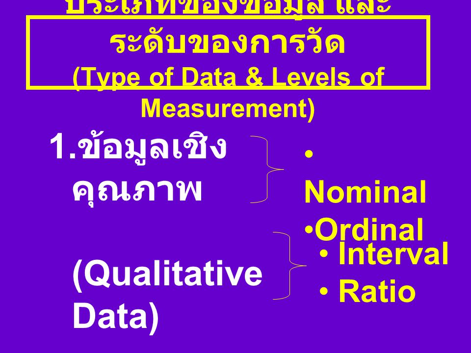 ข้อมูลเชิงคุณภาพ (Qualitative Data) 2. ข้อมูลเชิงปริมาณ