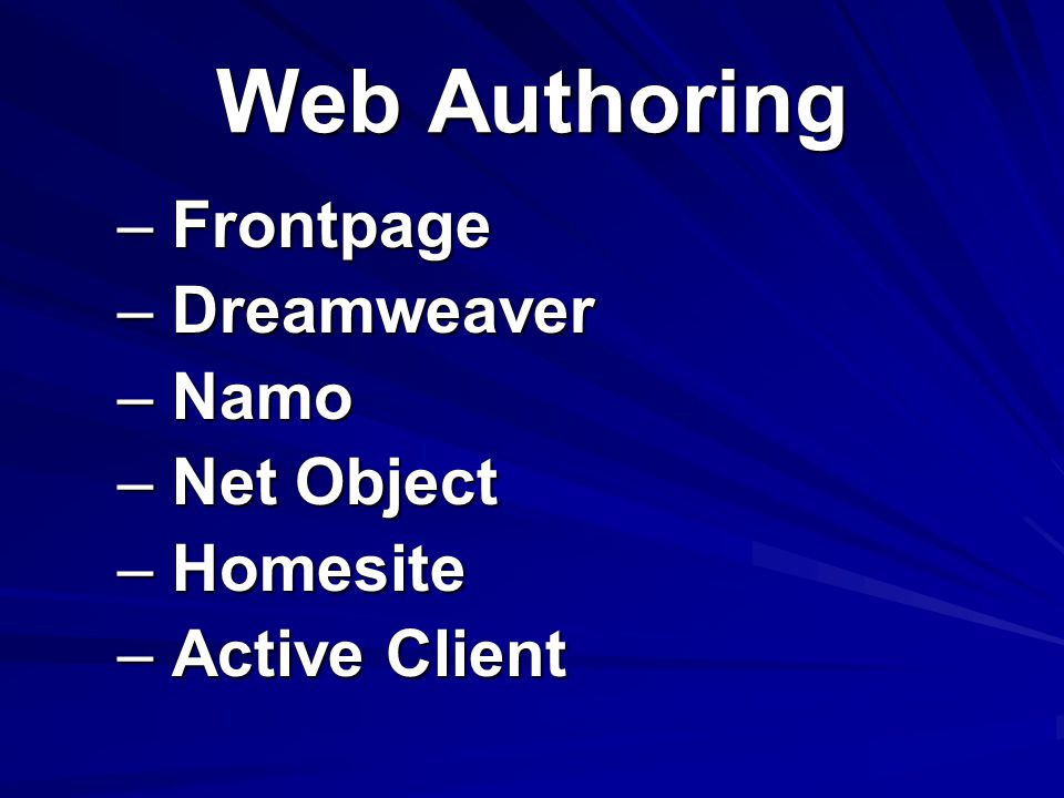 Web Authoring Frontpage Dreamweaver Namo Net Object Homesite