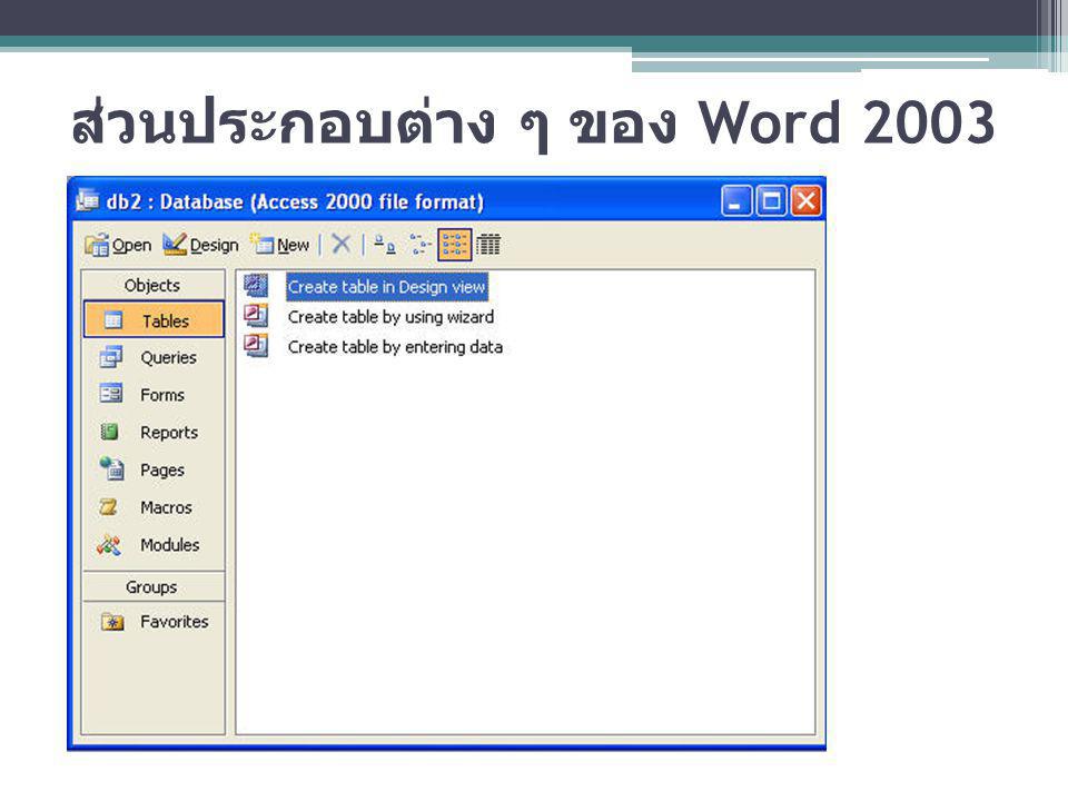 ส่วนประกอบต่าง ๆ ของ Word 2003