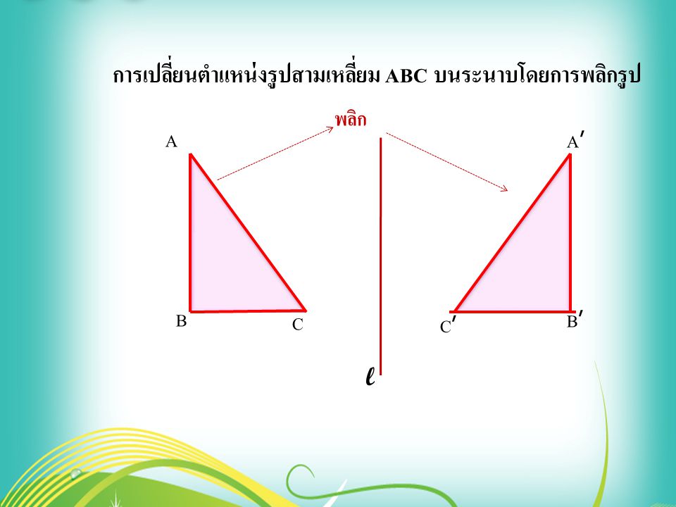 การเปลี่ยนตำแหน่งรูปสามเหลี่ยม ABC บนระนาบโดยการพลิกรูป