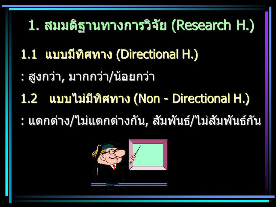 1. สมมติฐานทางการวิจัย (Research H.)