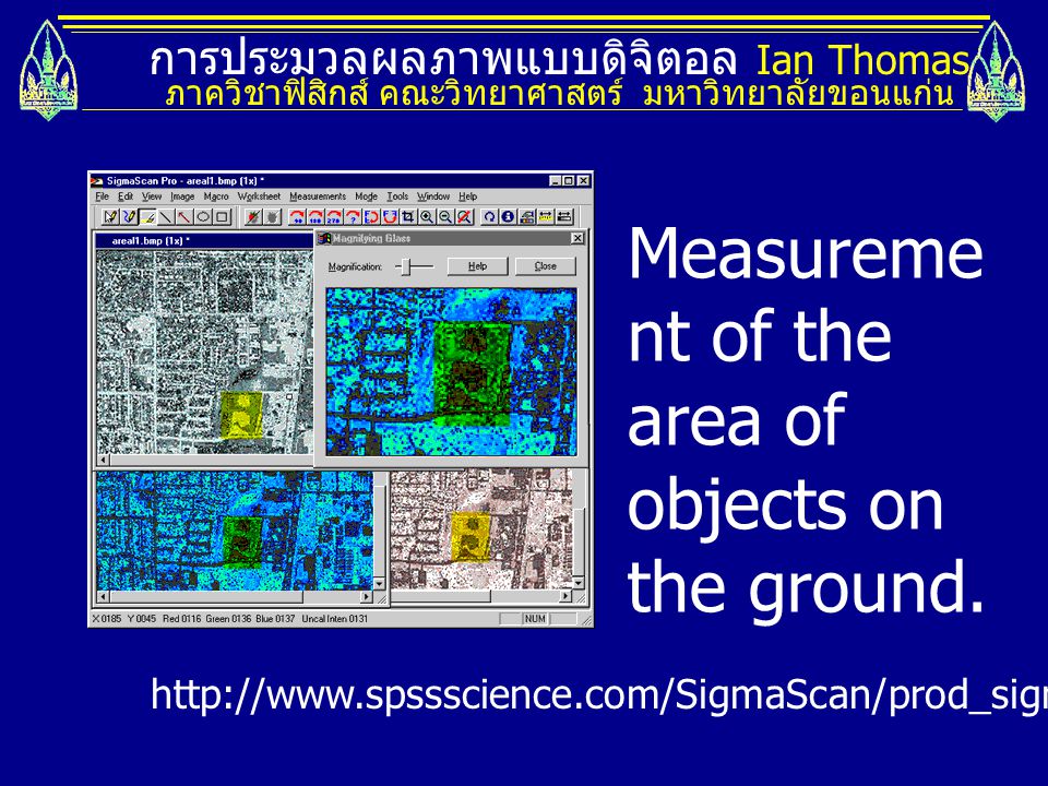 Measurement of the area of objects on the ground.