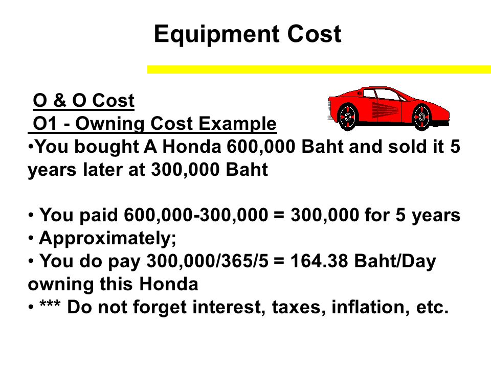 Equipment Cost O & O Cost O1 - Owning Cost Example