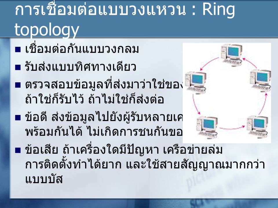 การเชื่อมต่อแบบวงแหวน : Ring topology