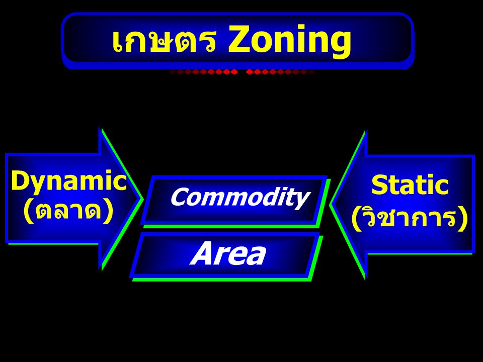 เกษตร Zoning Dynamic (ตลาด) Static (วิชาการ) Commodity Area 17 17