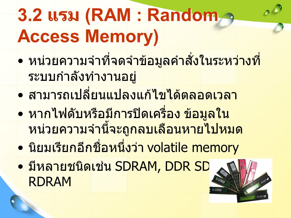 3.2 แรม (RAM : Random Access Memory)