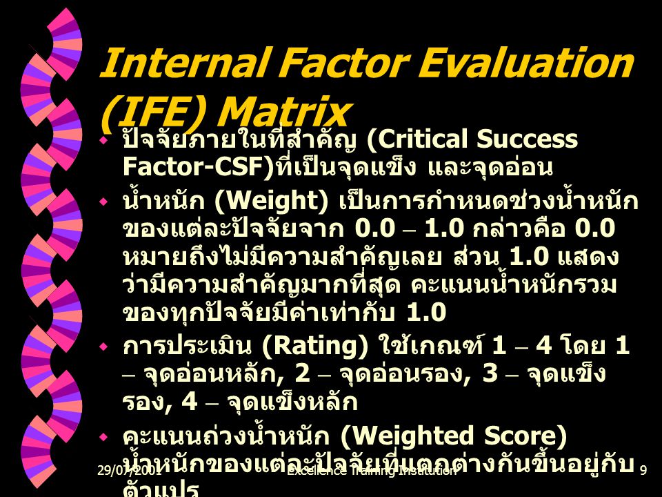 Internal Factor Evaluation (IFE) Matrix