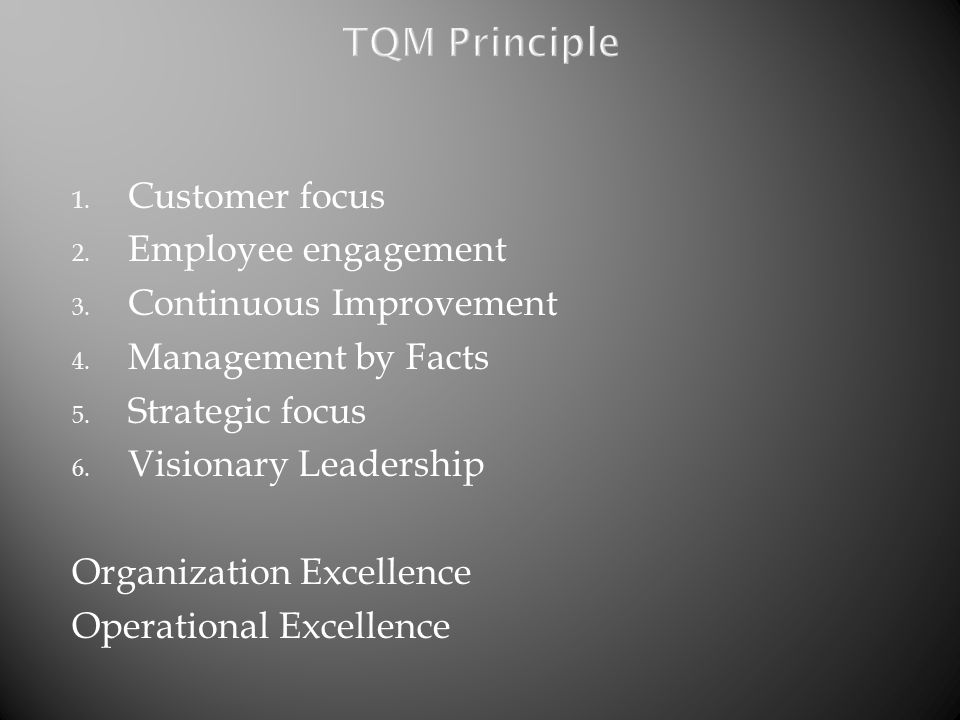 TQM Principle Customer focus Employee engagement