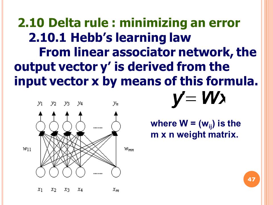 2.10 Delta rule : minimizing an error Hebb’s learning law