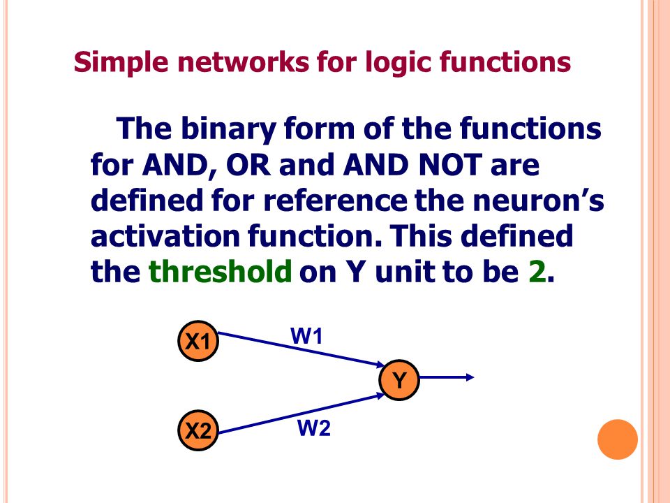 Simple networks for logic functions