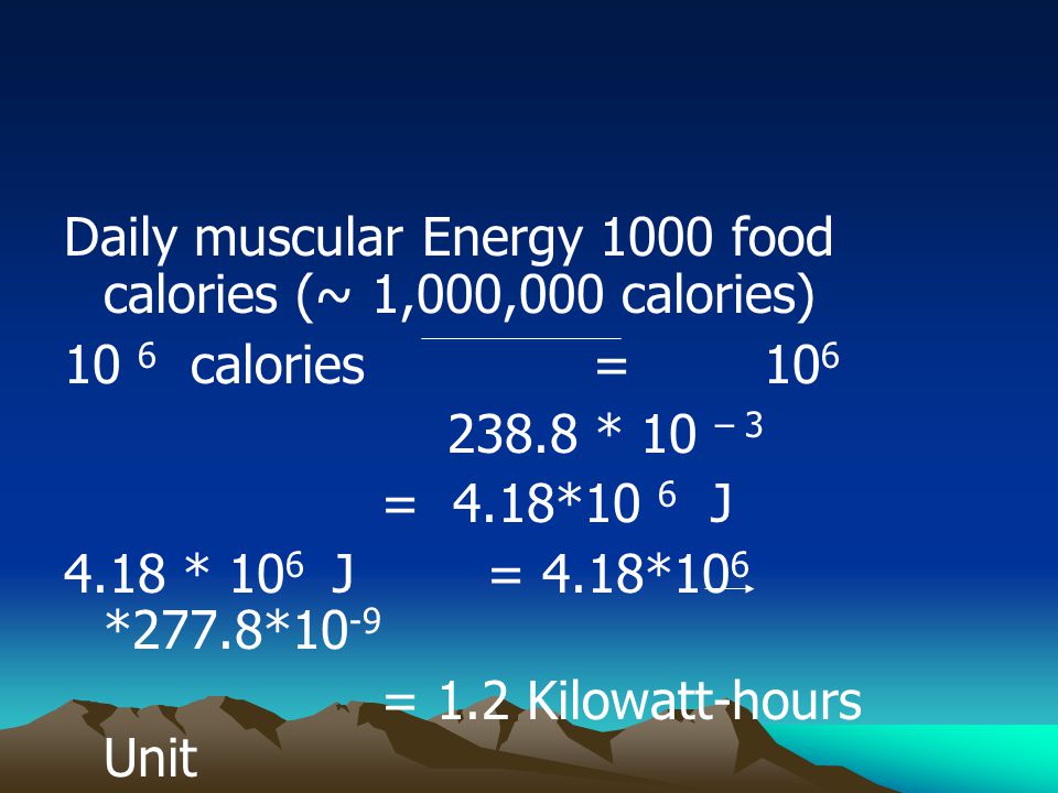 Daily muscular Energy 1000 food calories (~ 1,000,000 calories)