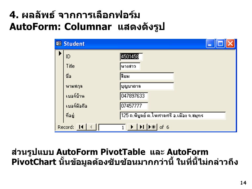 4. ผลลัพธ์ จากการเลือกฟอร์ม AutoForm: Columnar แสดงดังรูป