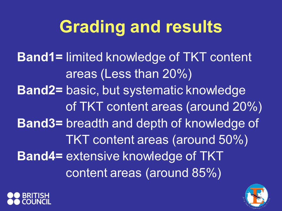 Grading and results Band1= limited knowledge of TKT content