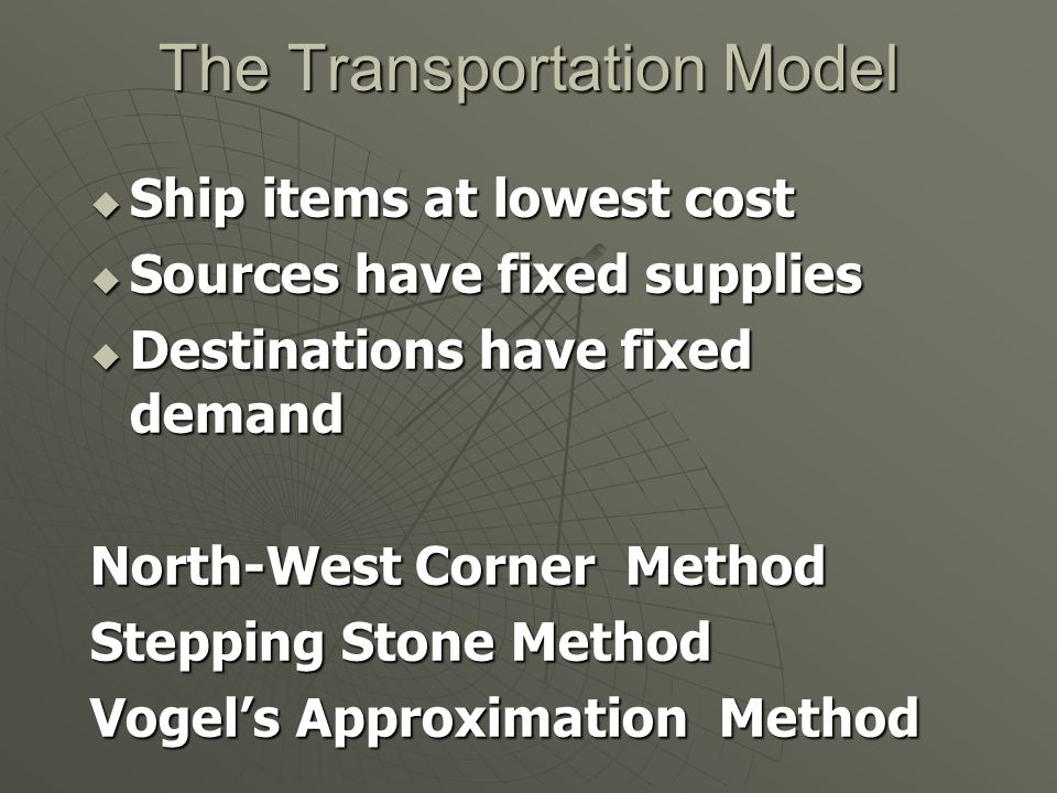 The Transportation Model