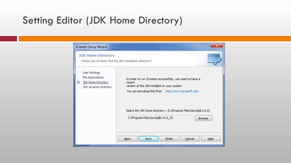 Setting Editor (JDK Home Directory)