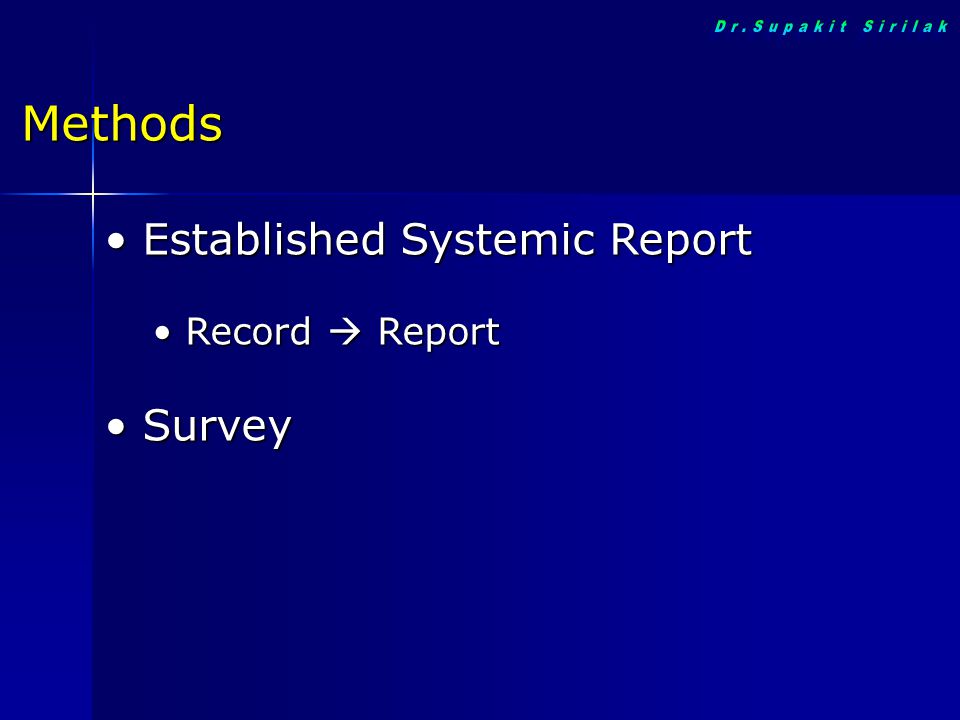 Dr.Supakit Sirilak Methods Established Systemic Report Survey