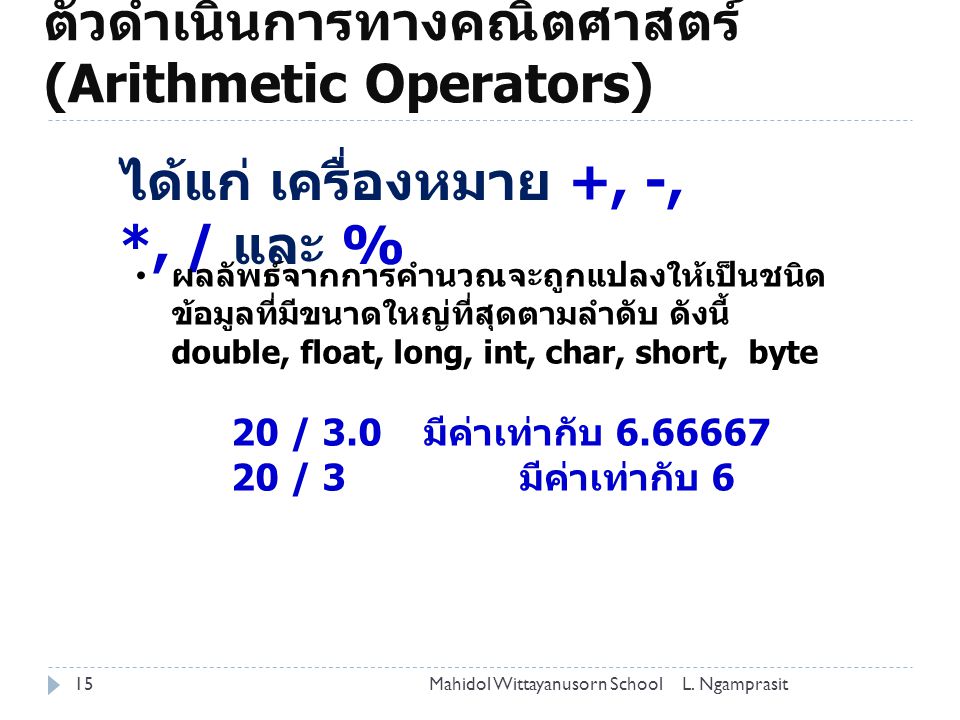 บทที่ 3 ชนิดข้อมูล ตัวแปร นิพจน์และตัวดำเนินการ Ppt ดาวน์โหลด