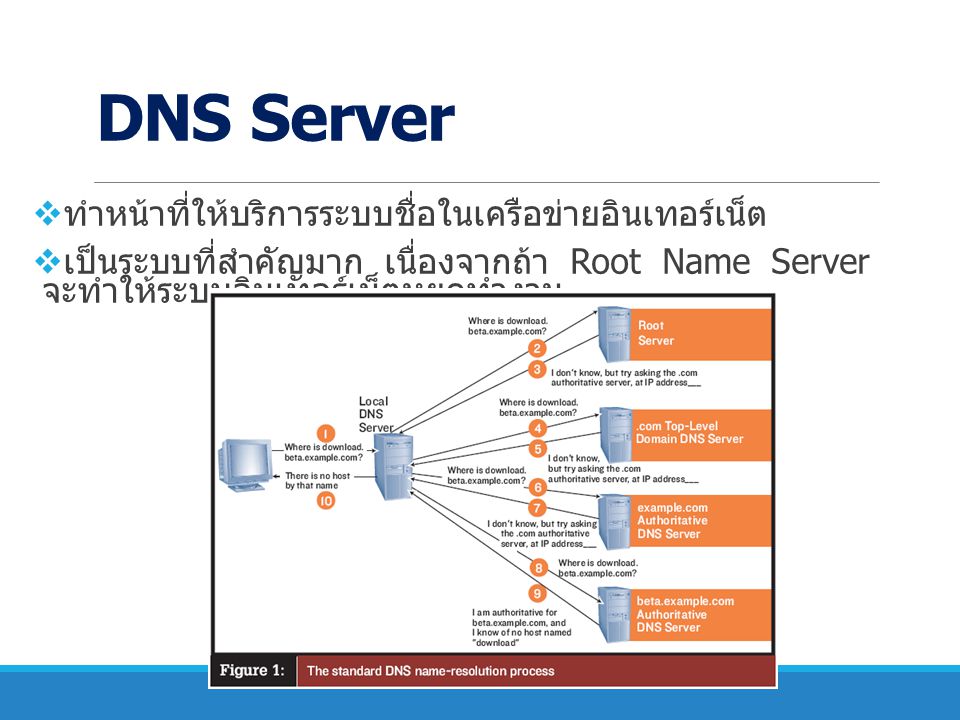 DNS Server ทำหน้าที่ให้บริการระบบชื่อในเครือข่ายอินเทอร์เน็ต