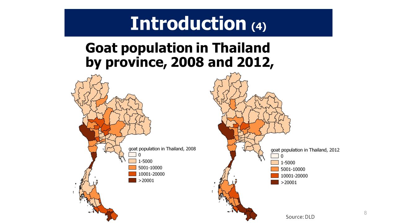 Goat population in Thailand by province, 2008 and 2012,