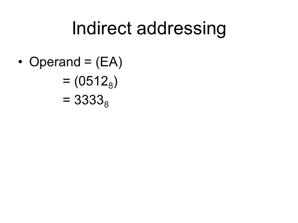 Indirect addressing Operand = (EA) = (05128) = 33338