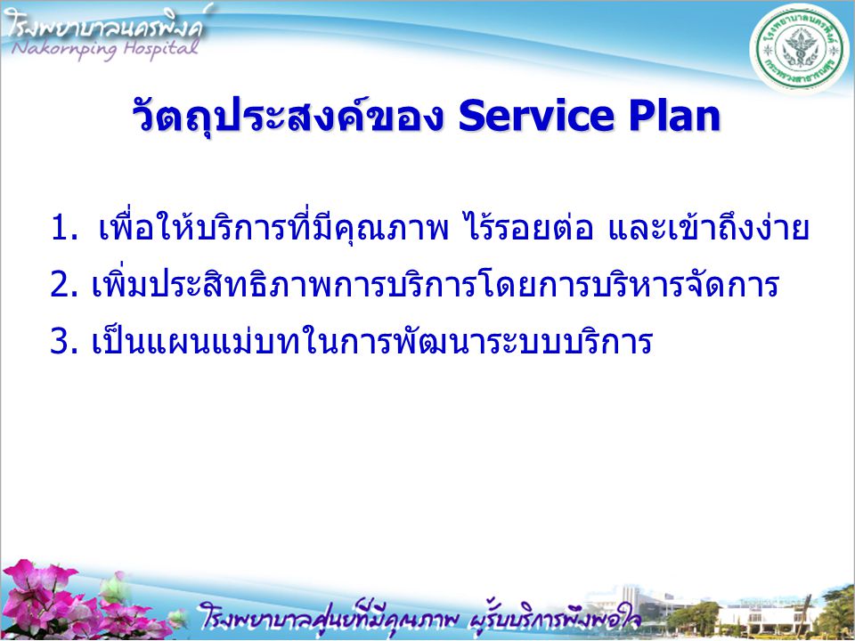 วัตถุประสงค์ของ Service Plan